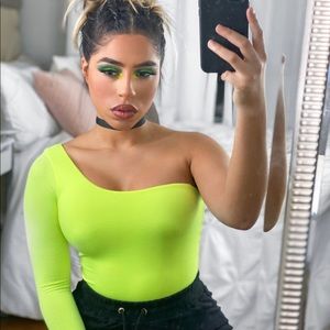 Neon Lime Green One Sleeve Bodysuit